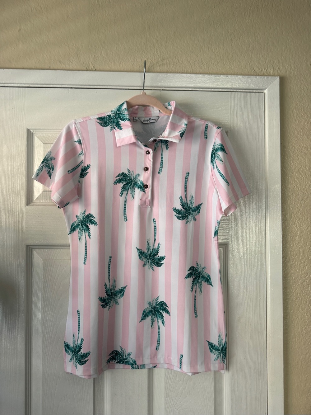 Kenny Flowers Pink & White Striped Palm Polo